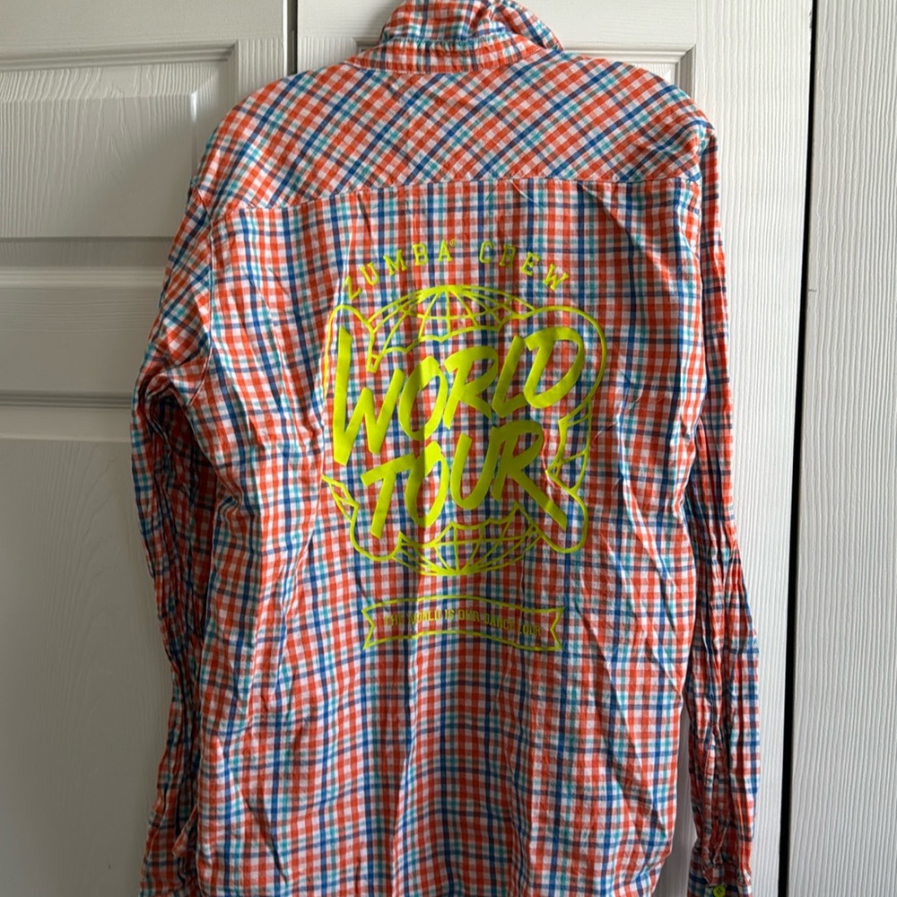 Vintage Zumba World Tour Orange Button Up M